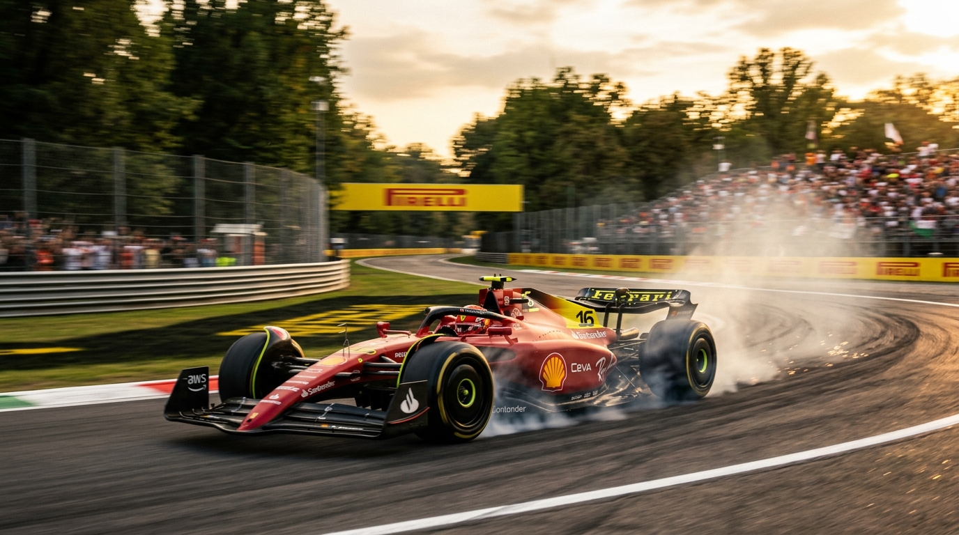 Monoposto da corsa in azione ad altissima velocità durante il Gran Premio d'Italia a Monza in 4K a 60 FPS