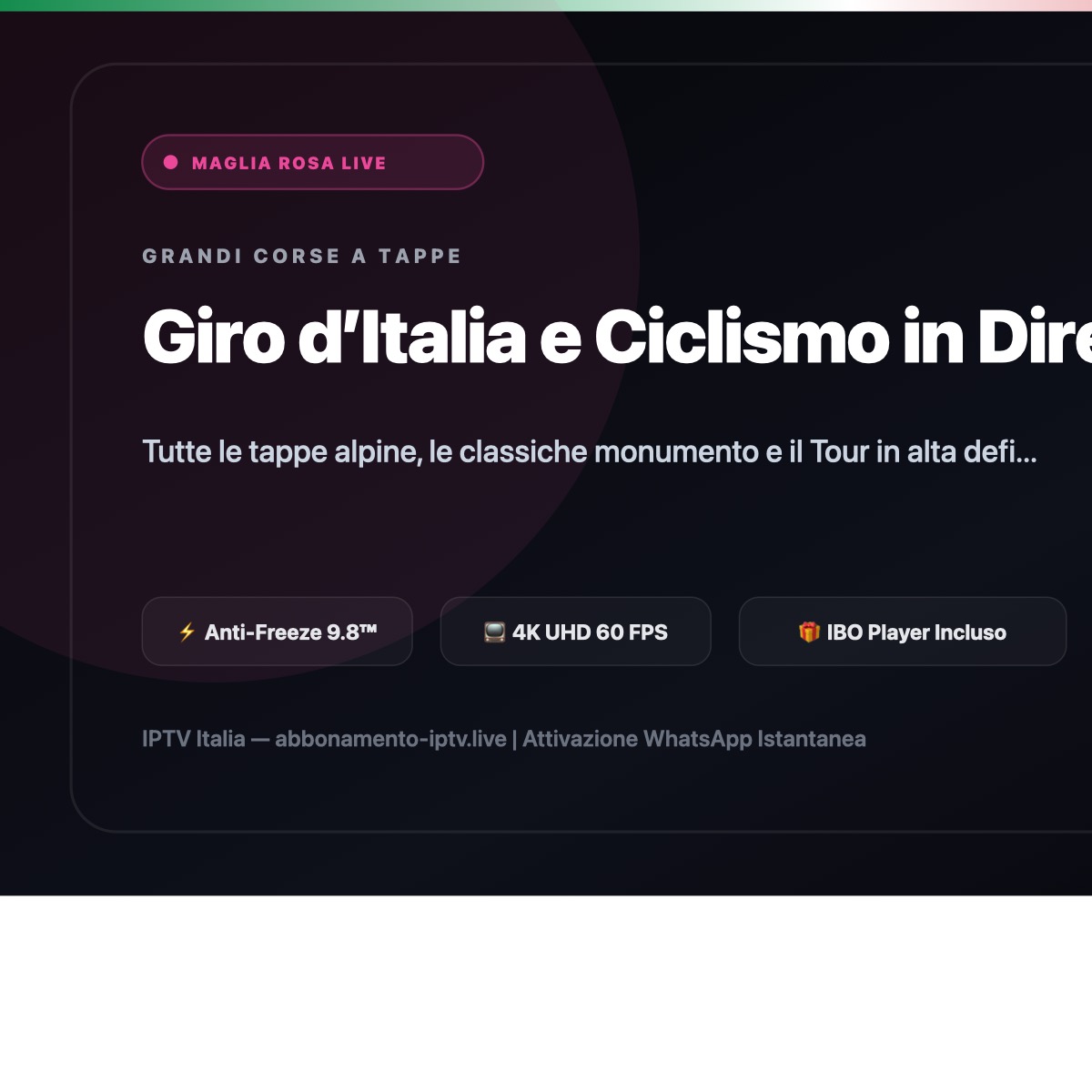 Peloton di ciclisti in gara sui passi alpini del Giro d'Italia trasmesso in diretta ad alta definizione